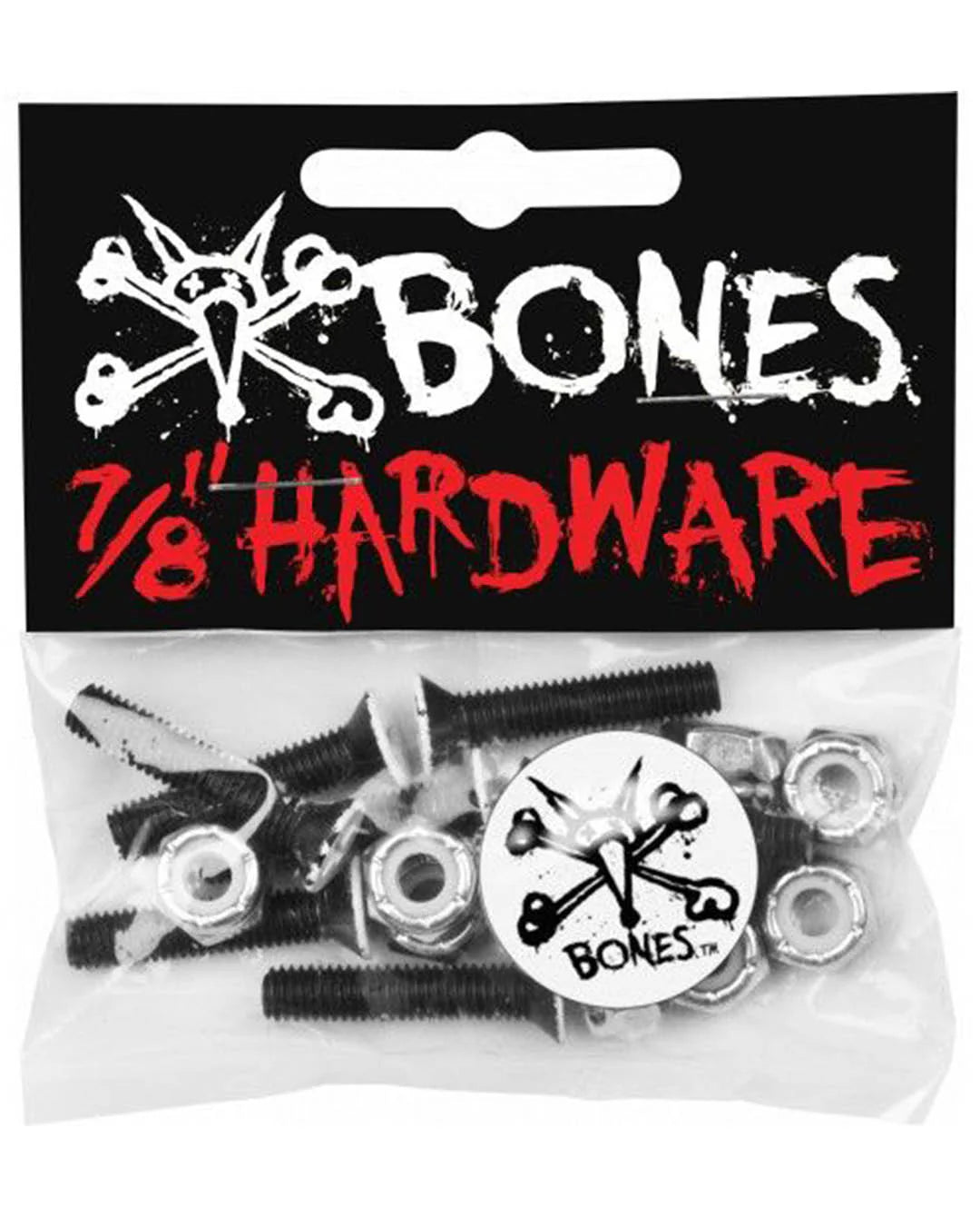 Packaged skateboard hardware with Bones logo on a white background
